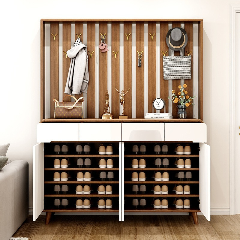 [Pre-order]  Entry Partition Hanger Shoe Cabinet Large Capacity Multi-Functional Storage Cabinet At the Door Solid Wood Frame Seating One-Smart-Living