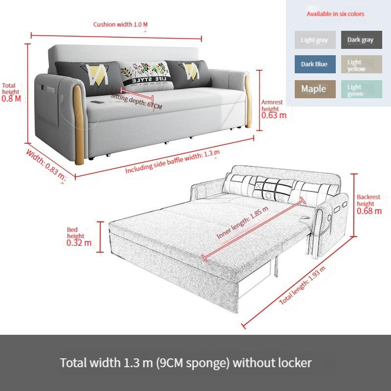 [Pre-order]Fabric sofa bed, multi-functional foldable sofa, small household, solid wood 1.5 meters, double 1.8 meters can be stored-Smart-Living