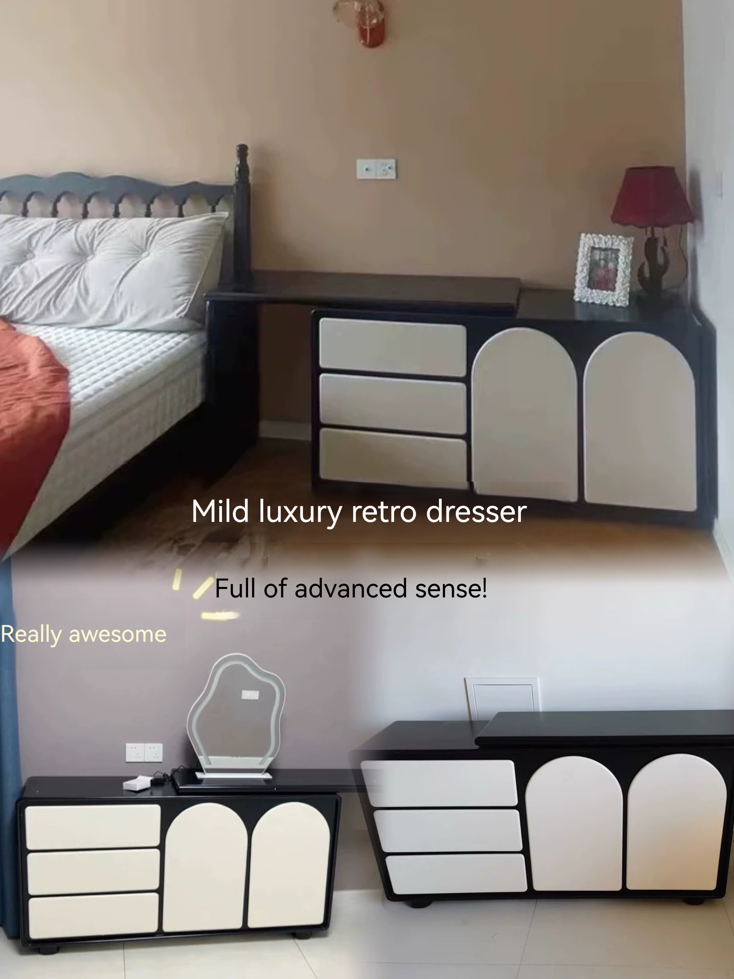 [Pre-order]  Dressing table bedroom simple modern bed end cabinet can be extended and reduced unit size 40cm makeup cabinet bucket cabinet integrated makeup table-Smart-Living