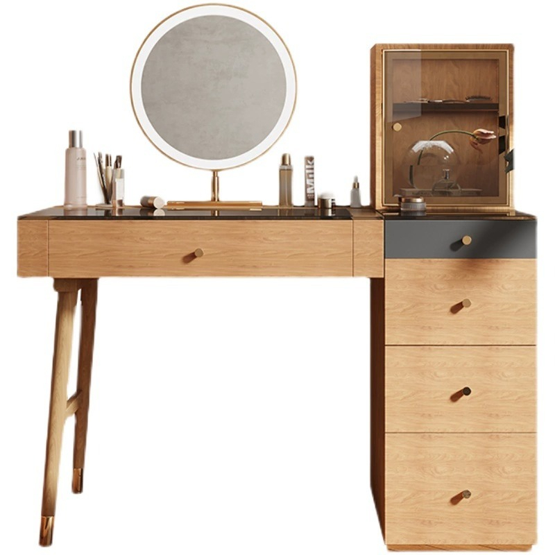 [Pre-order]  Log style dressing table bedroom simple small apartment light luxury makeup table Master bedroom single makeup table storage cabinet-Smart-Living