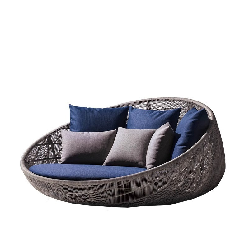 [Pre-order]  Outdoor Lying Bed Outdoor Villa Terrace Balcony Big Bed Round Bed Imitation Vine Sofa Courtyard Garden Vine Weaving-Smart-Living