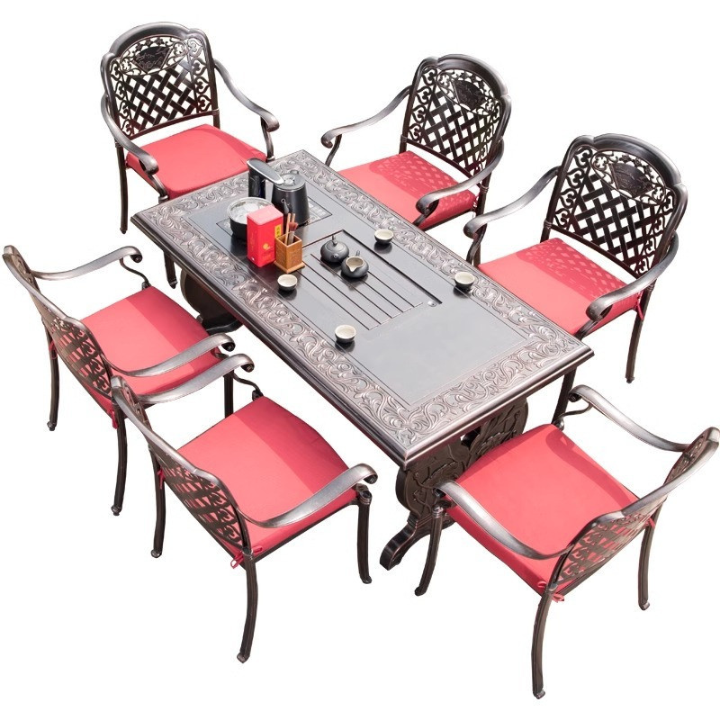 [Pre-order]  Mojia Family Tea Table Outdoor Cast Aluminum Tea Table Kung Fu Tea Set Integrated Rock Plate Tea Table Tea Table-Smart-Living