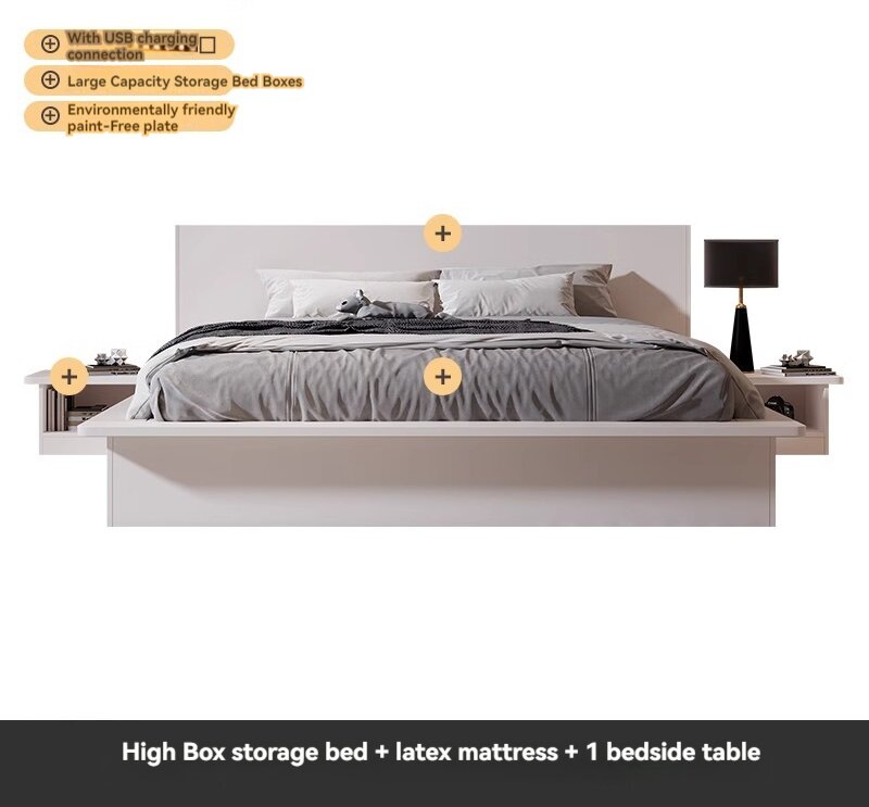 [Pre-order]  Light luxury bed Modern simple home master bedroom air pressure high box storage bed 1.8 1.5 meters economic double wedding bed-Smart-Living