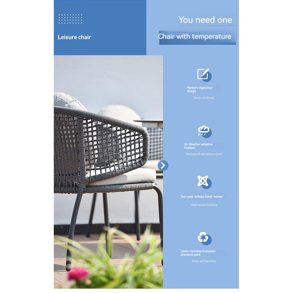 [Pre-order]  High end outdoor rope woven tables and chairs, villa courtyard art woven chairs, outdoor rattan woven leisure tables-Smart-Living