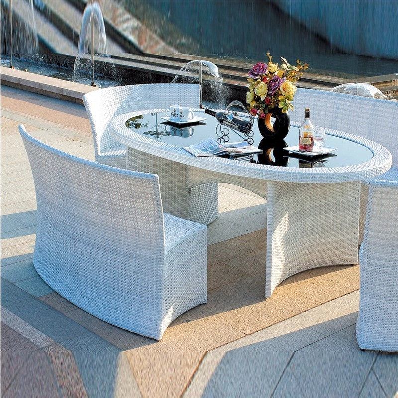 [Pre-order] Five piece set of courtyard rattan chairs, imitation rattan dining table and chair combination, modern and simple-Smart-Living