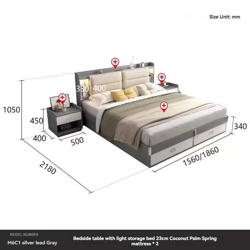 [Pre-order] New Muyue modern simple double storage bed small apartment bedroom with light high box bed multi-functional panel bed economical-Smart-Living