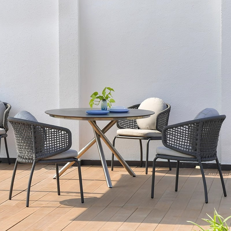 [Pre-order]  High end outdoor rope woven tables and chairs, villa courtyard art woven chairs, outdoor rattan woven leisure tables-Smart-Living