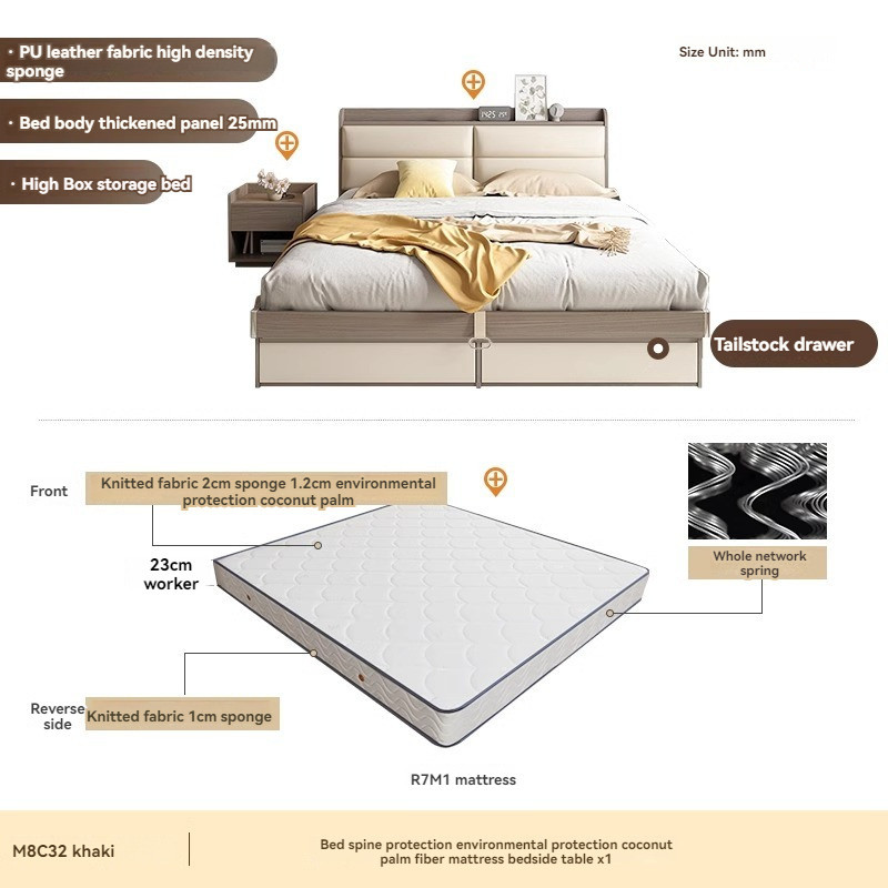 [Pre-order] New Muyue modern simple double storage bed small apartment bedroom with light high box bed multi-functional panel bed economical-Smart-Living