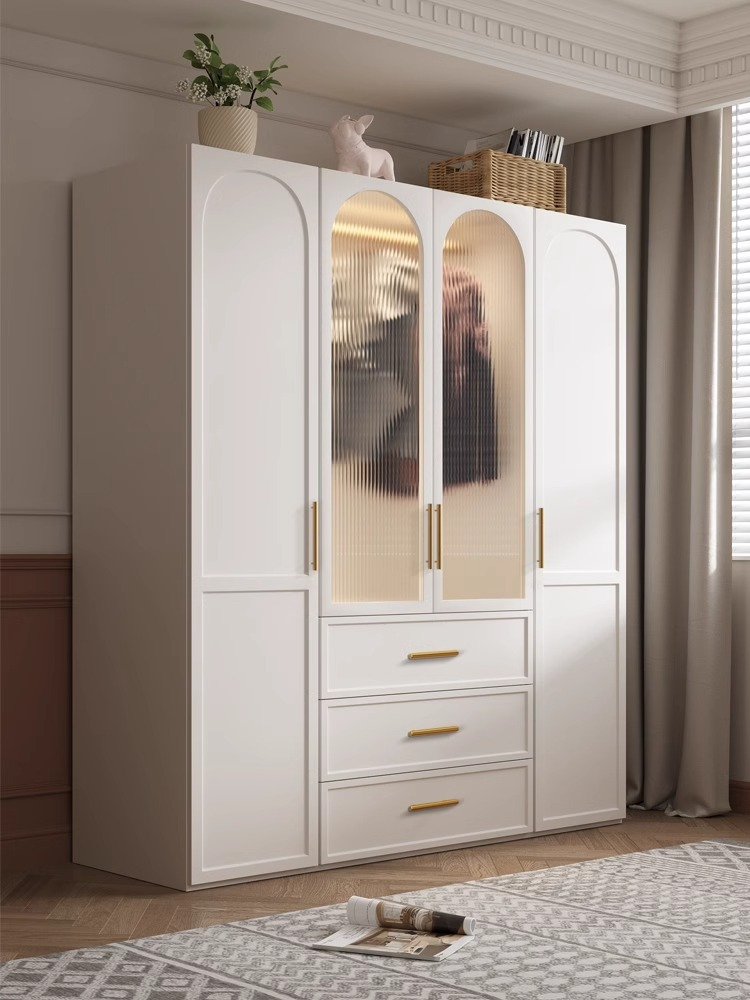 [Pre-order]  Wardrobe Household bedroom French solid wood network red storage cabinet modern simple glass door combination light luxury wardrobe-Smart-Living