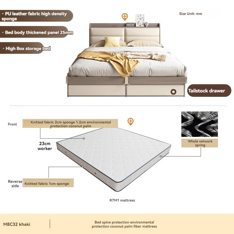 [Pre-order] New Muyue modern simple double storage bed small apartment bedroom with light high box bed multi-functional panel bed economical-Smart-Living