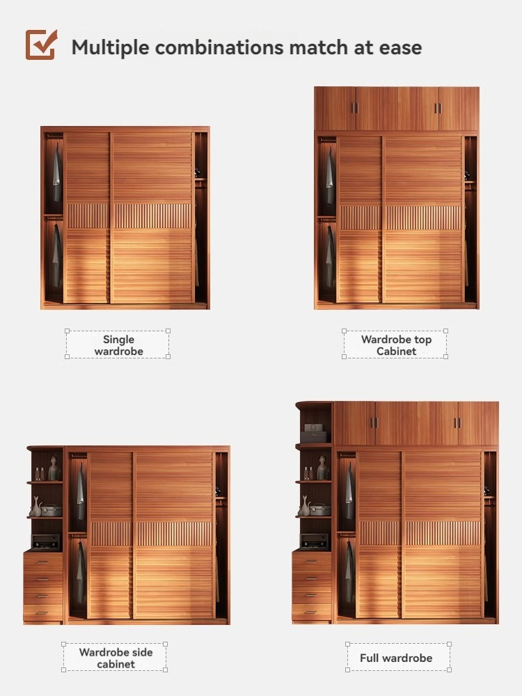 [Pre-order]  Pear color sliding door wardrobe Bedroom household small modern simple storage storage cabinet sliding door wardrobe-Smart-Living