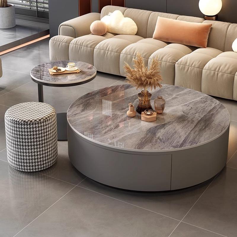 [Pre-order]  Rock Slab Coffee Table Living Room Household Light Luxury Modern Simple Round Premium Sense Net Red Small Household Side Table-Smart-Living