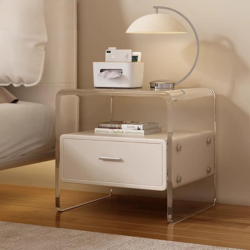 [Local Stock] Acrylic Nightstand Modern Simple Multifunctional With Lock Cream Wind High Value Children's Room Sideboard Small Mini-Smart-Living