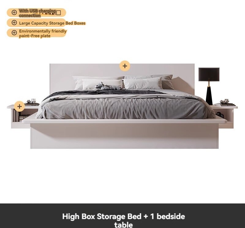 [Pre-order]  Light luxury bed Modern simple home master bedroom air pressure high box storage bed 1.8 1.5 meters economic double wedding bed-Smart-Living