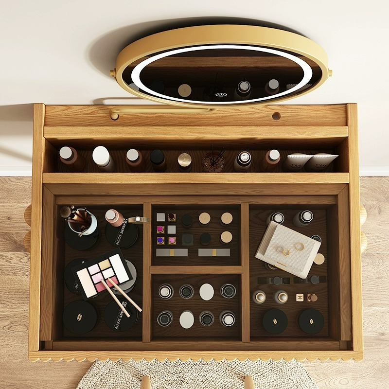 [Pre-order]  LEMARS small apartment dressing table, solid wood dressing table, ash desk, bedroom, modern minimalist log dresser-Smart-Living