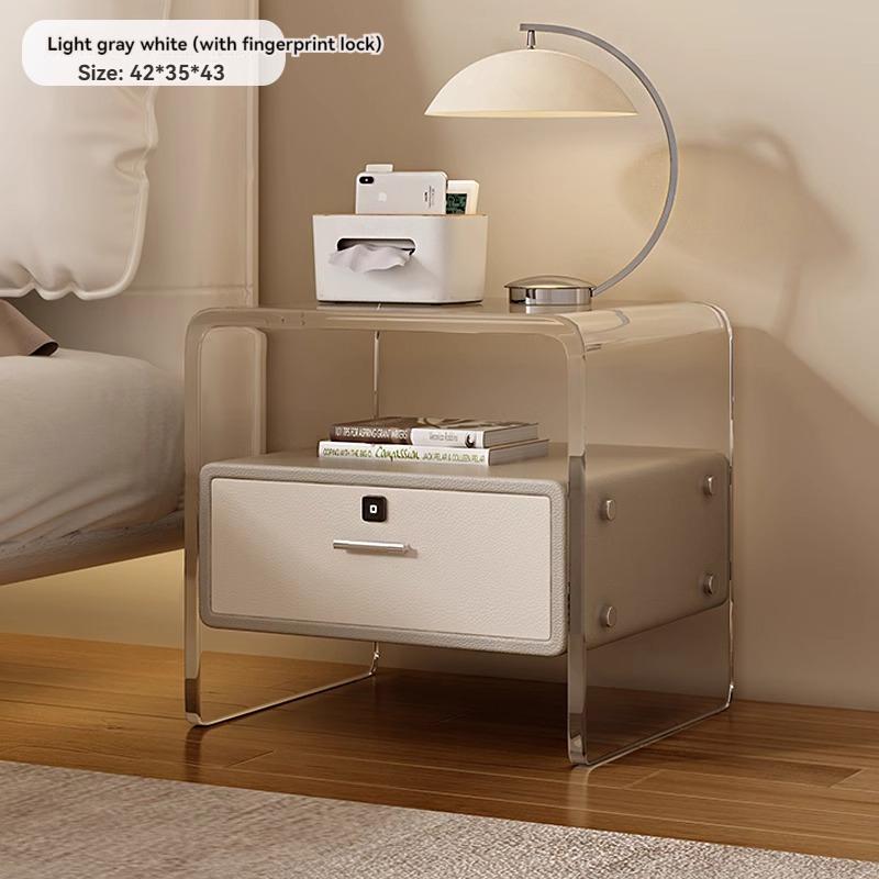 [Local Stock] Acrylic Nightstand Modern Simple Multifunctional With Lock Cream Wind High Value Children's Room Sideboard Small Mini-Smart-Living