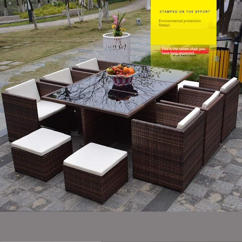 [Pre-order]  Outdoor table, chair, rattan chair combination, courtyard, leisure rattan weaving terrace, outdoor villa, courtyard-Smart-Living