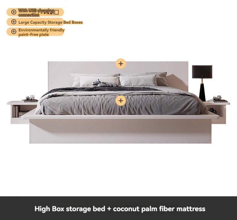 [Pre-order]  Light luxury bed Modern simple home master bedroom air pressure high box storage bed 1.8 1.5 meters economic double wedding bed-Smart-Living