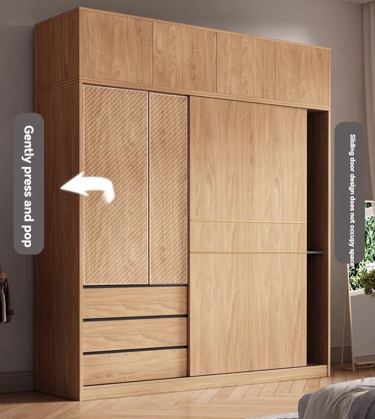 [Pre-order]  Nordic sliding door wardrobe bedroom home simple small unit trip door log wind combination Japanese storage wardrobe-Smart-Living