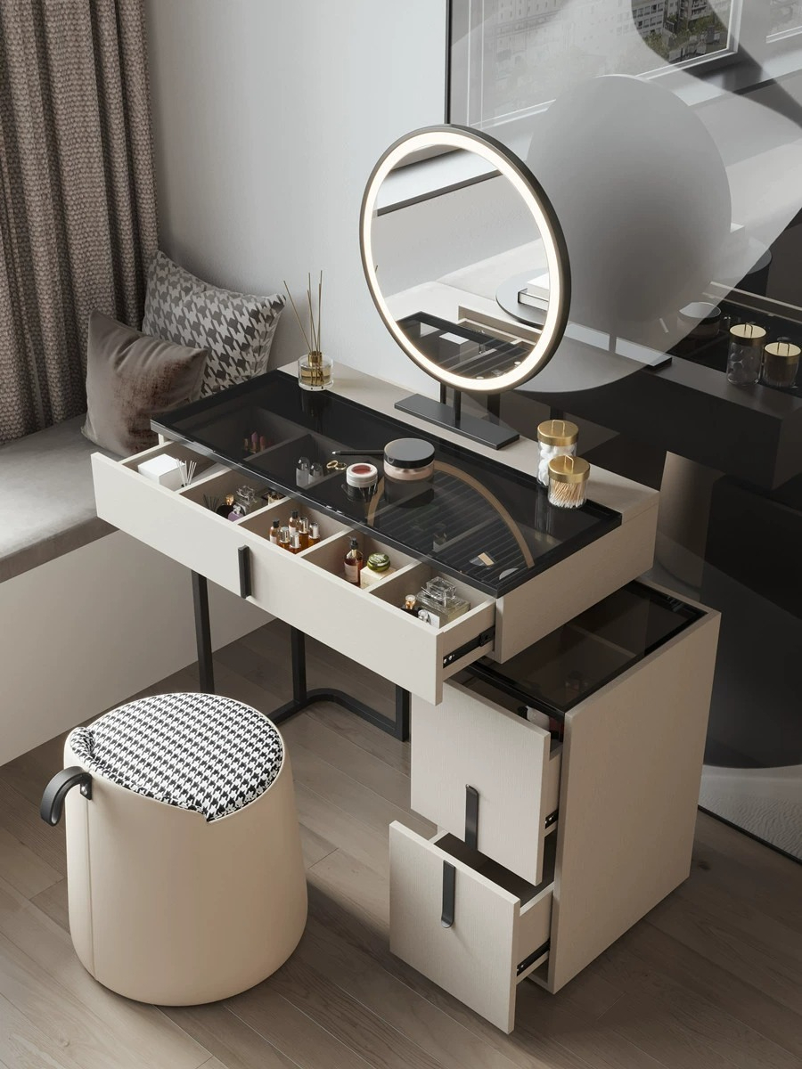 [Pre-order]  Nordic light luxury dressing table telescopic makeup table small bedroom modern network red ins wind storage cabinet integrated cabinet-Smart-Living