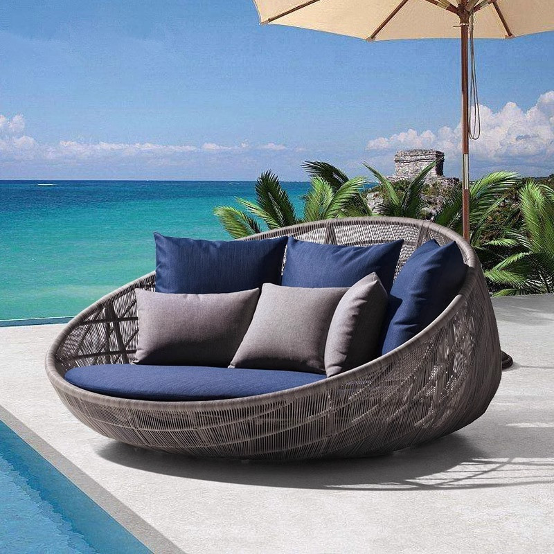 [Pre-order]  Outdoor Lying Bed Outdoor Villa Terrace Balcony Big Bed Round Bed Imitation Vine Sofa Courtyard Garden Vine Weaving-Smart-Living