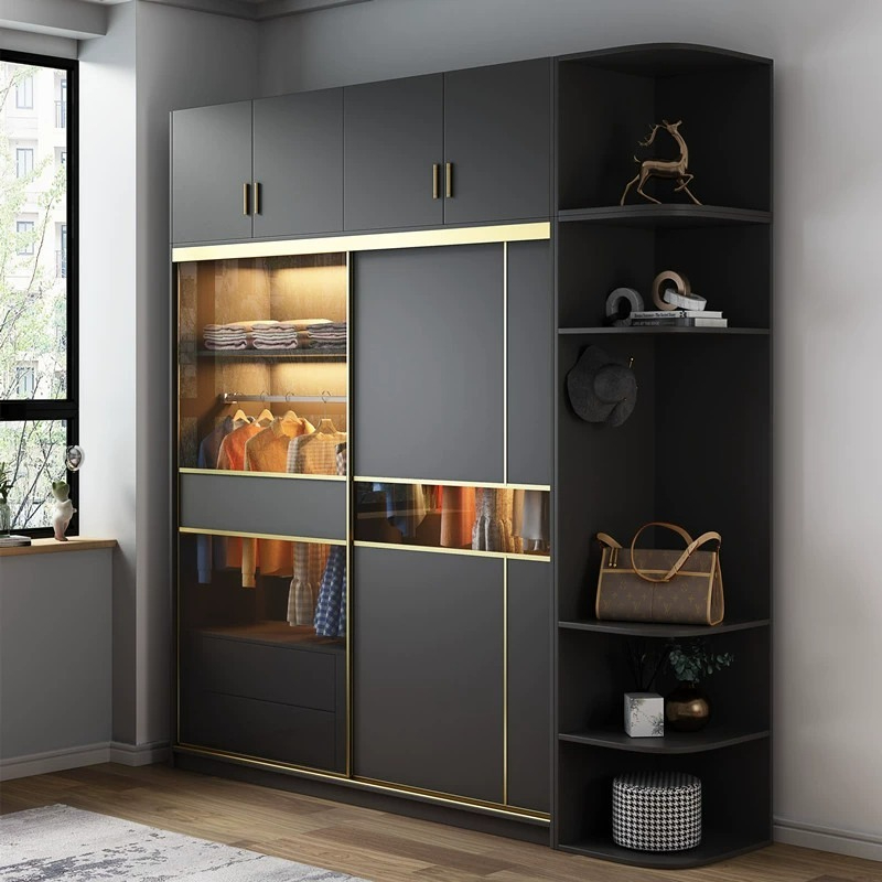 [Pre-order]  Modern simple light luxury sliding door wardrobe rental room with lockers, home bedroom, economical assembly large wardrobe-Smart-Living