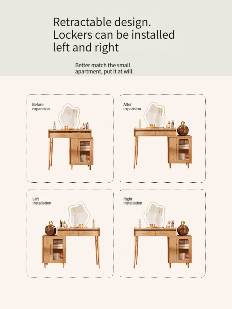 [Pre-order]  Warner's Japanese-style retractable dressing table storage cabinet integrated small bedroom modern simple cloud makeup table-Smart-Living