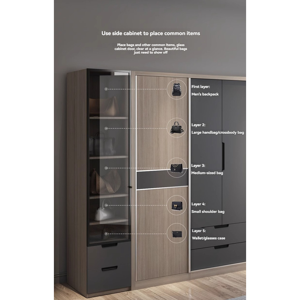 [Pre-order]  Sliding door wardrobe modern minimalist multi-functional combination storage cabinet