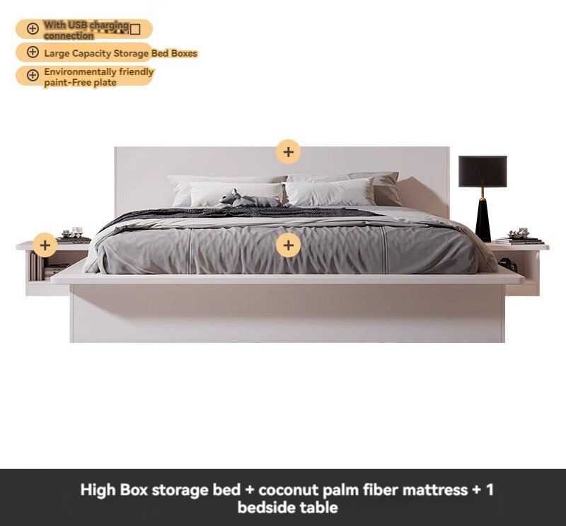 [Pre-order]  Light luxury bed Modern simple home master bedroom air pressure high box storage bed 1.8 1.5 meters economic double wedding bed-Smart-Living