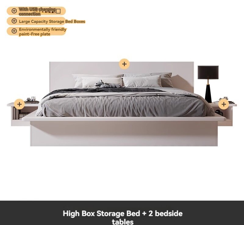 [Pre-order]  Light luxury bed Modern simple home master bedroom air pressure high box storage bed 1.8 1.5 meters economic double wedding bed-Smart-Living