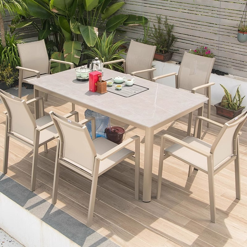 [Pre-order]  Mojia Family Tea Table Outdoor Cast Aluminum Tea Table Kung Fu Tea Set Integrated Rock Plate Tea Table Tea Table-Smart-Living