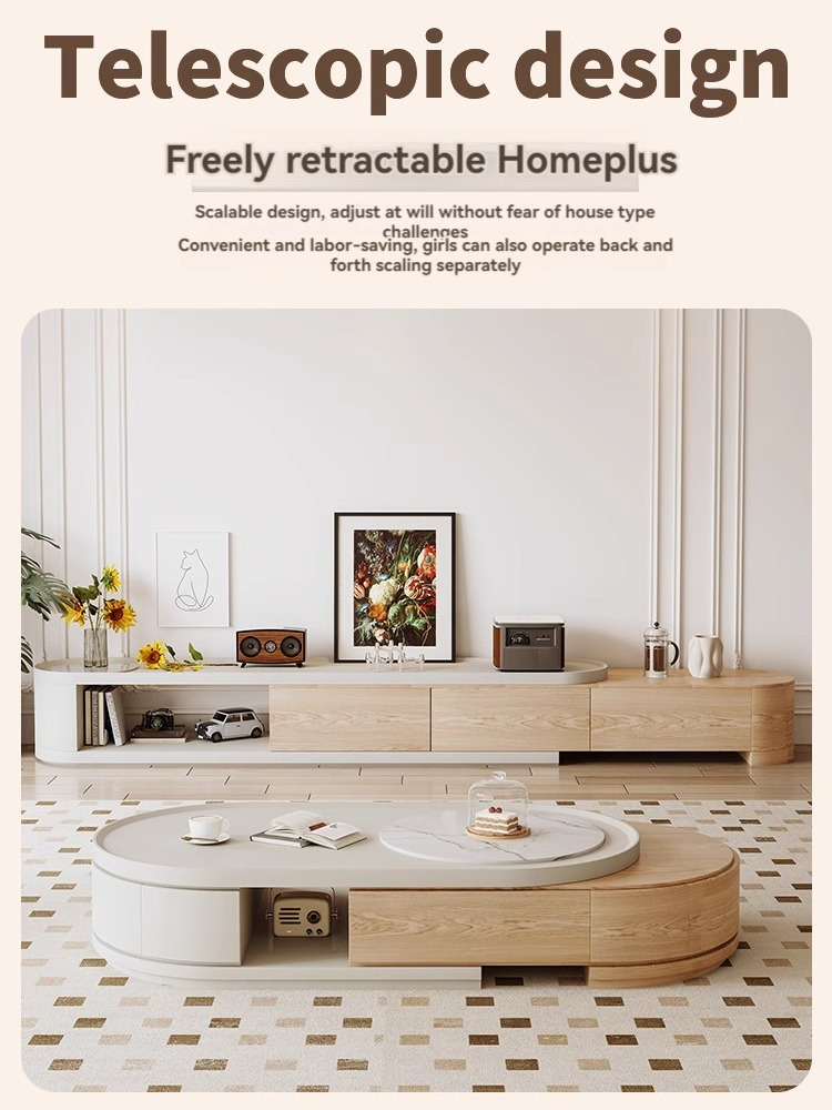 [Pre-order]  Tea table living room home 2023 new minimalist cream style tea table TV cabinet combination Japanese log designer-Smart-Living