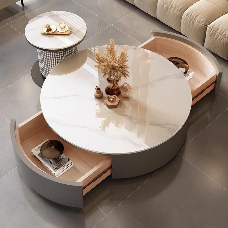 [Pre-order]  Rock Slab Coffee Table Living Room Household Light Luxury Modern Simple Round Premium Sense Net Red Small Household Side Table-Smart-Living