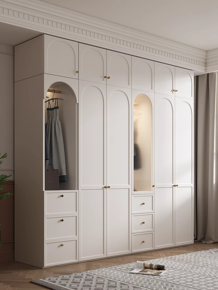 [Pre-order]  Wardrobe Household bedroom French solid wood network red storage cabinet modern simple glass door combination light luxury wardrobe-Smart-Living