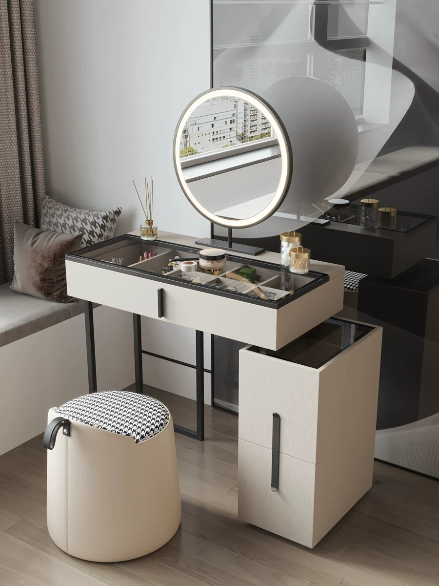 [Pre-order]  Nordic light luxury dressing table telescopic makeup table small bedroom modern network red ins wind storage cabinet integrated cabinet-Smart-Living