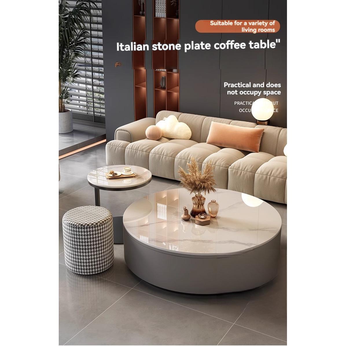 [Pre-order]  Rock Slab Coffee Table Living Room Household Light Luxury Modern Simple Round Premium Sense Net Red Small Household Side Table-Smart-Living