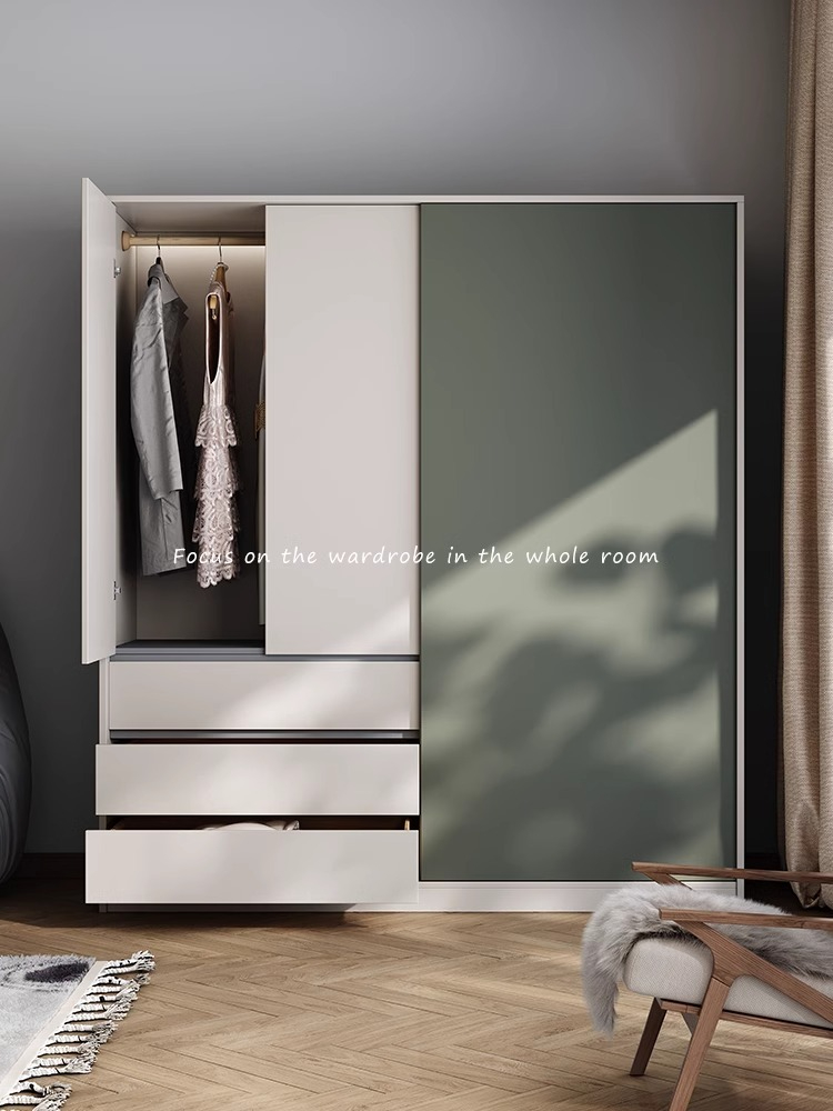 [Pre-order]  Sliding door wardrobe Household bedroom small apartment modern simple assembly of storage cabinets travel door storage cabinet large wardrobe-Smart-Living