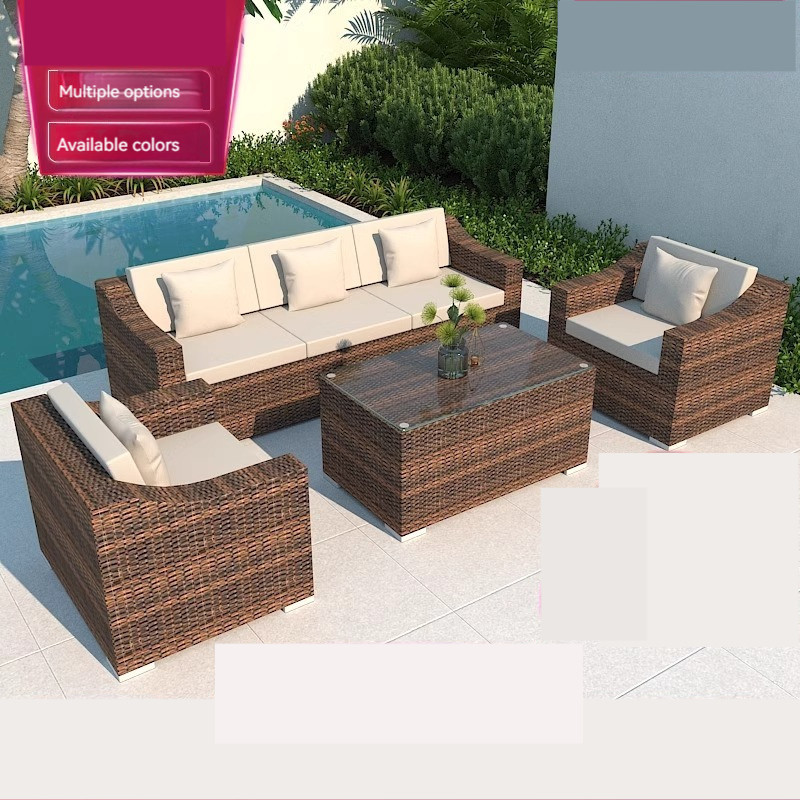 [Pre-order]  Outdoor Sofa Courtyard Terrace Balcony Three-person Leisure Living Room Combination Rattan Outdoor Rattan Chair Rattan-Smart-Living