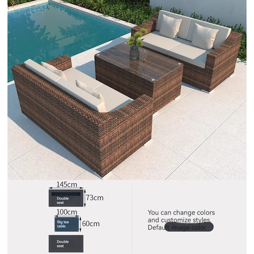 [Pre-order]  Outdoor sofa for courtyard, terrace, balcony, three-person leisure living room combination, made of rattan-Smart-Living