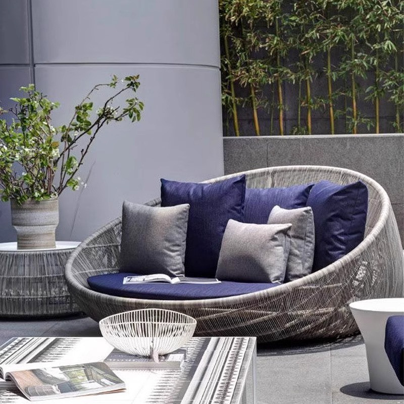 [Pre-order]  Outdoor Lying Bed Outdoor Villa Terrace Balcony Big Bed Round Bed Imitation Vine Sofa Courtyard Garden Vine Weaving-Smart-Living