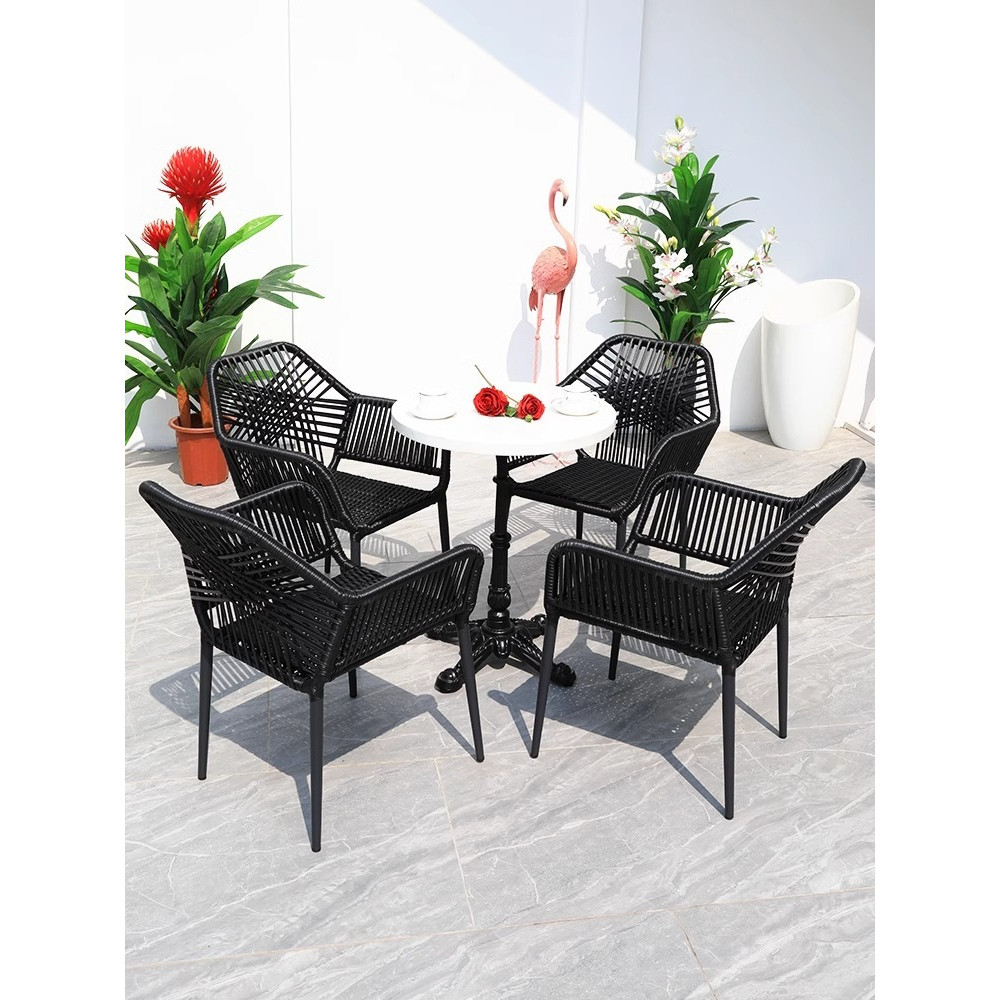 [Pre-order]  Outdoor tables and chairs, simple tables and chairs in North Ouyang Terrace, courtyard, leisure rattan weaving-Smart-Living