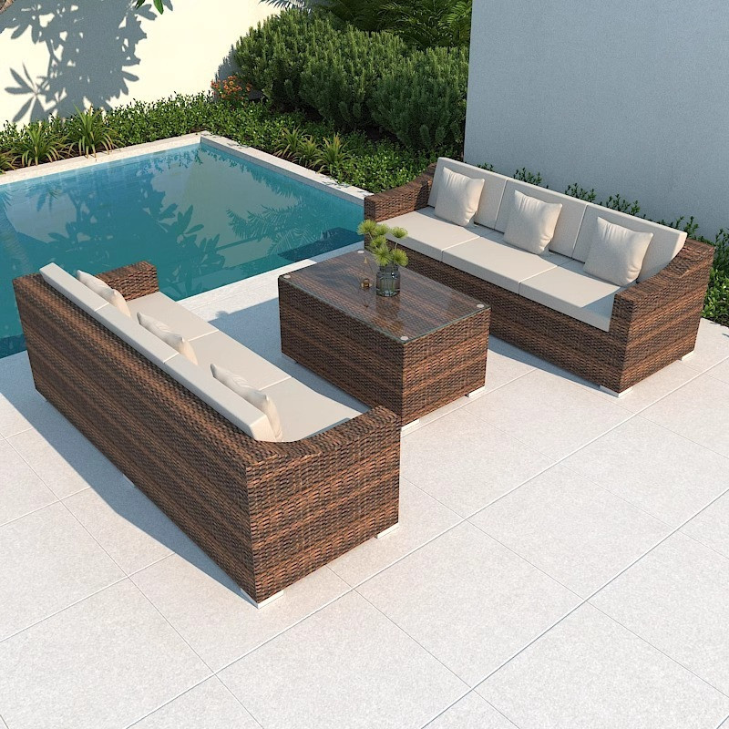 [Pre-order]  Outdoor sofa for courtyard, terrace, balcony, three-person leisure living room combination, made of rattan-Smart-Living