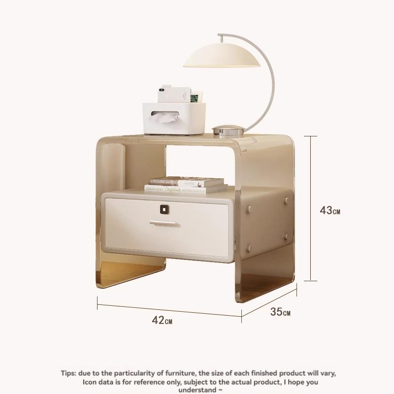 [Local Stock] Acrylic Nightstand Modern Simple Multifunctional With Lock Cream Wind High Value Children's Room Sideboard Small Mini-Smart-Living