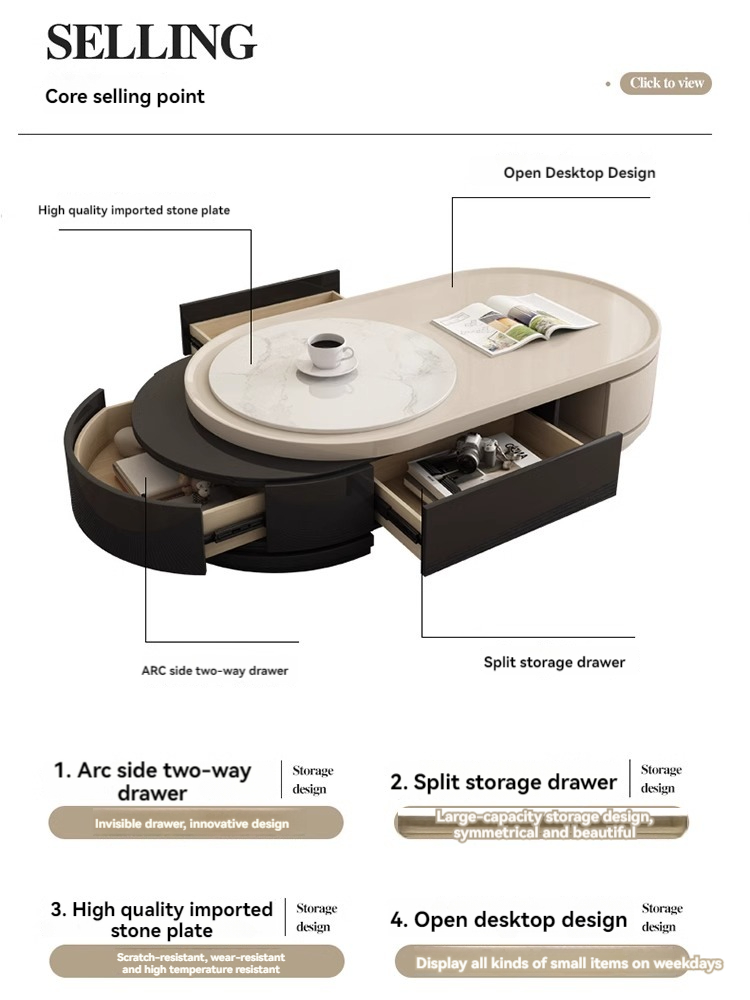 [Pre-order]  Light luxury rock panel tea table TV cabinet combination of small apartment simple network red creative advanced sense tea table living room home-Smart-Living