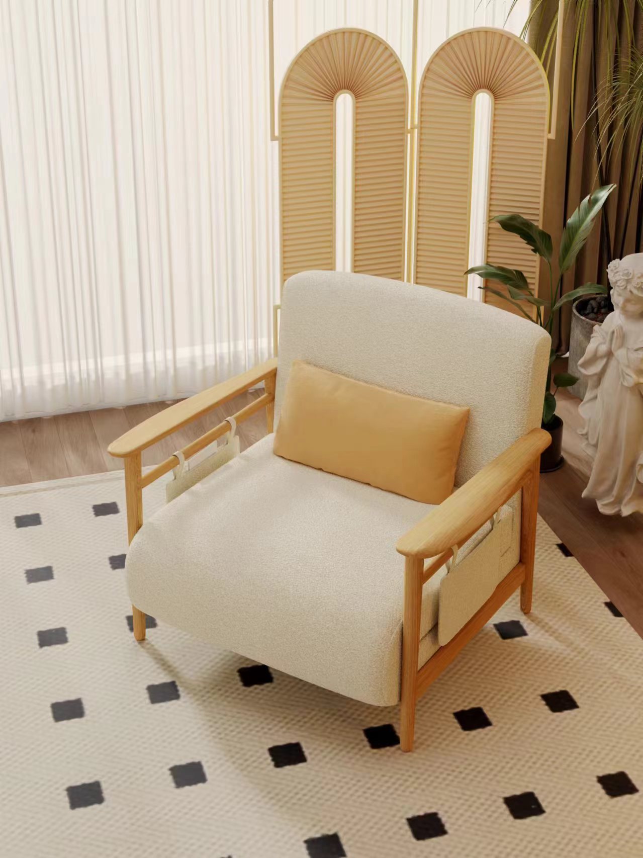 [Pre-order]  Senna spring solid wood sofa bed dual-purpose foldable Japanese-style small apartment living room fabric sofa balcony leisure single retractable bed 1.2 meters solid wood sofa bed [five-proof no-wash corduroy/latex style]-Smart-Living