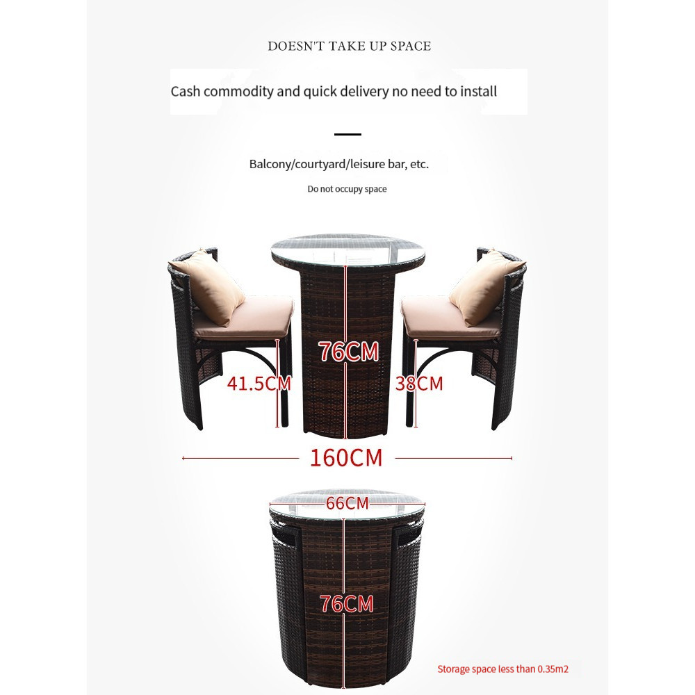 [Pre-order] Vine Chair Three Piece Balcony Small Table, Chair, Tea Table Combination Simple and Leisure Small Household Vine Weaving-Smart-Living