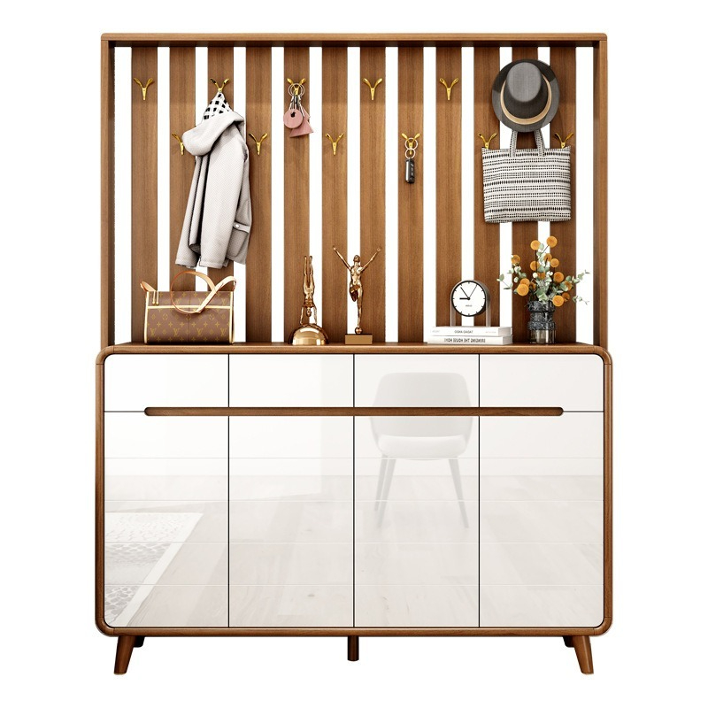 [Pre-order]  Entry Partition Hanger Shoe Cabinet Large Capacity Multi-Functional Storage Cabinet At the Door Solid Wood Frame Seating One-Smart-Living