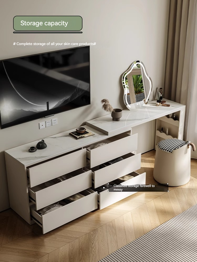 [Pre-order]  Rock panel dressing table bedroom modern simple small apartment retractable makeup table bed tail cabinet bucket cabinet storage cabinet one-Smart-Living