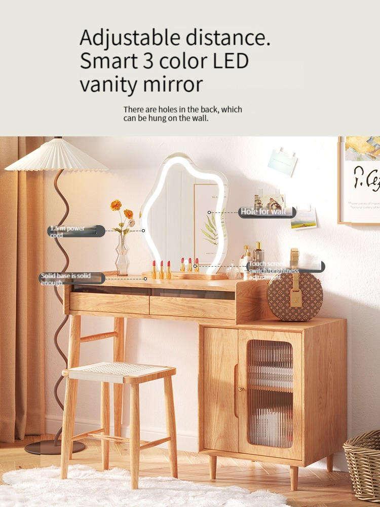 [Pre-order]  Warner's Japanese-style retractable dressing table storage cabinet integrated small bedroom modern simple cloud makeup table-Smart-Living