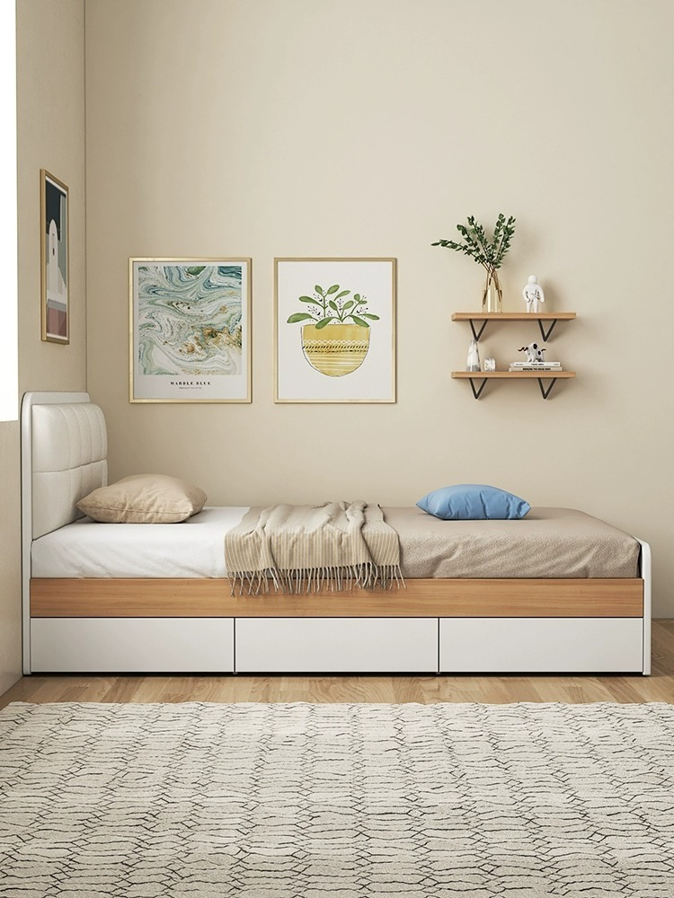 [Pre-order]  Nordic modern minimalist small family bedroom | box bed with drawers | Nordic single bed 1.2m storage children's bed-Smart-Living
